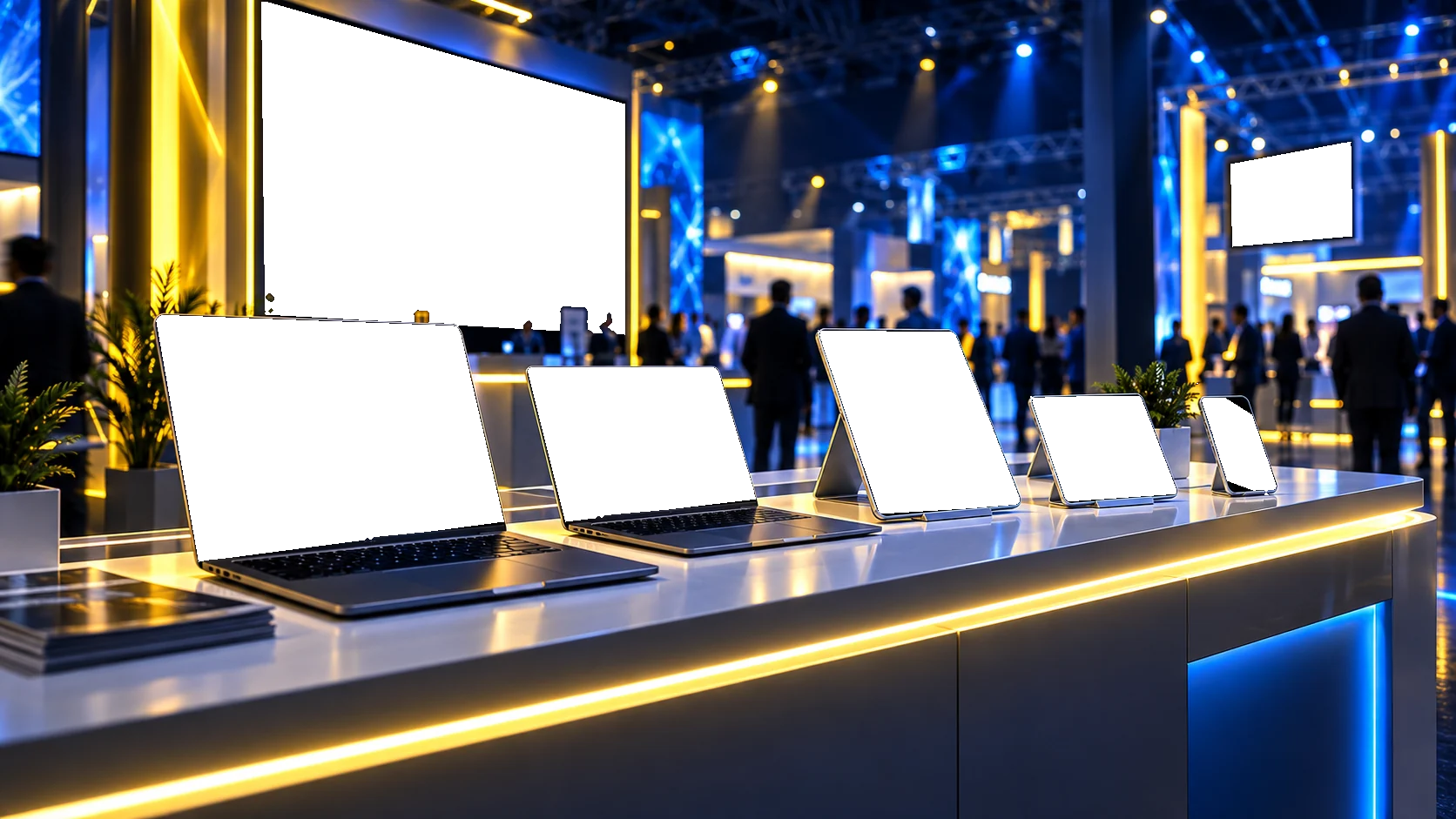 Laptops and tablets on a demo counter